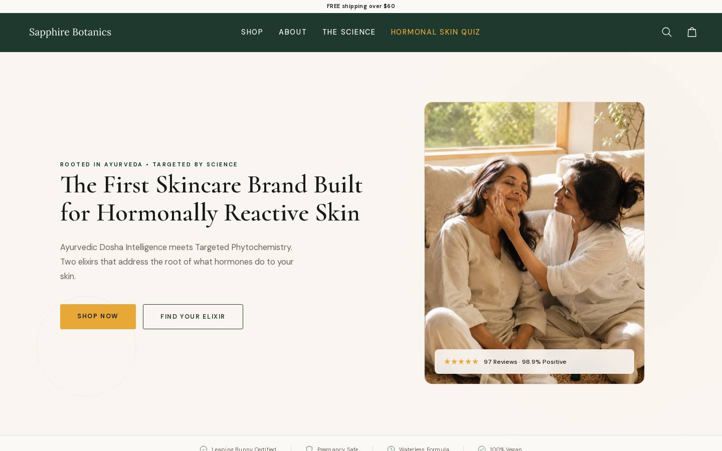 sapphirebotanics.com homepage screenshot