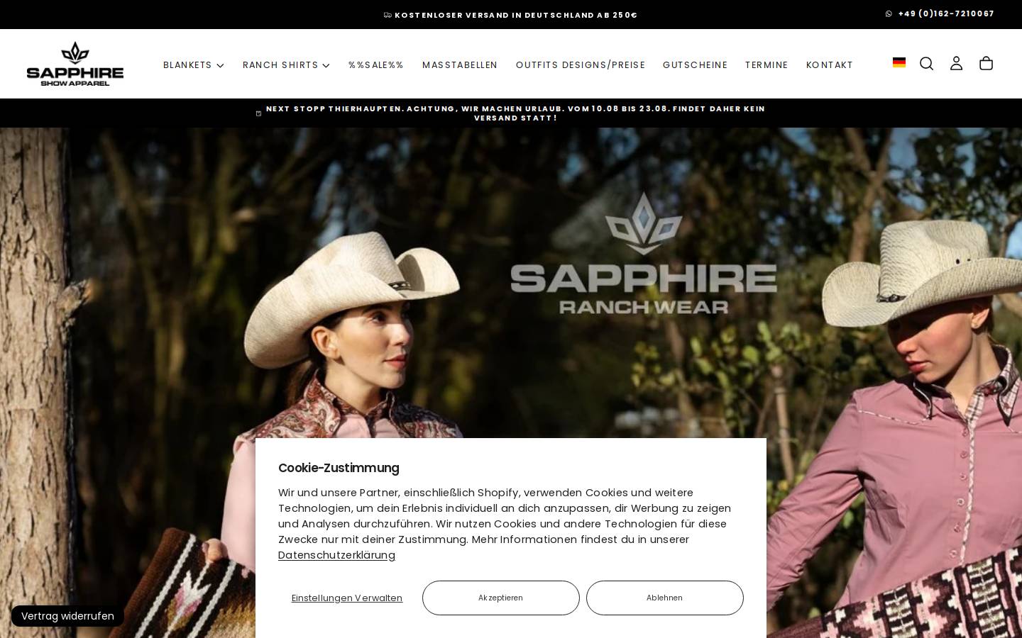 sapphireshowapparel.de homepage screenshot