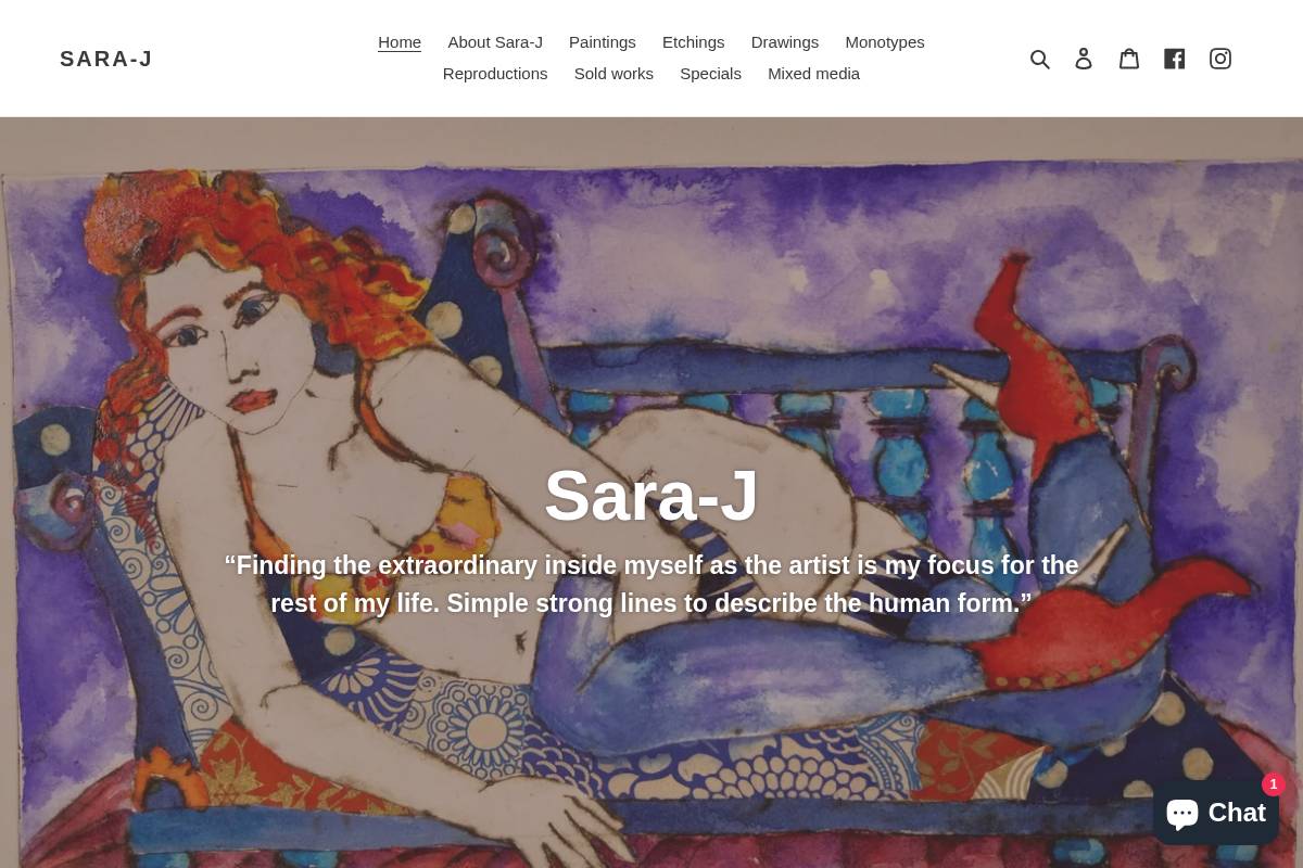 sara-j.com homepage screenshot
