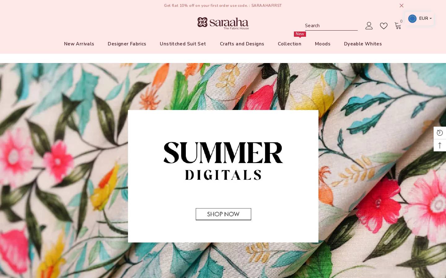Saraaha The Fabric House homepage screenshot
