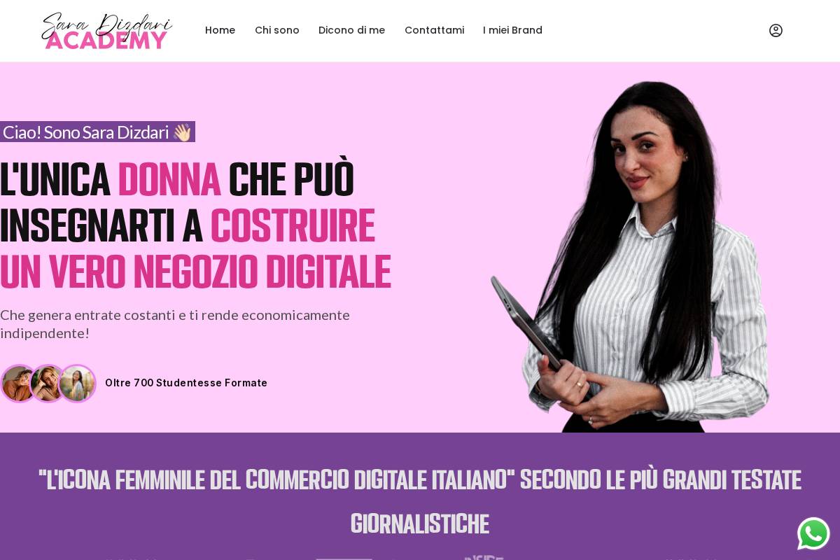 Sara Dizdari Academy homepage screenshot