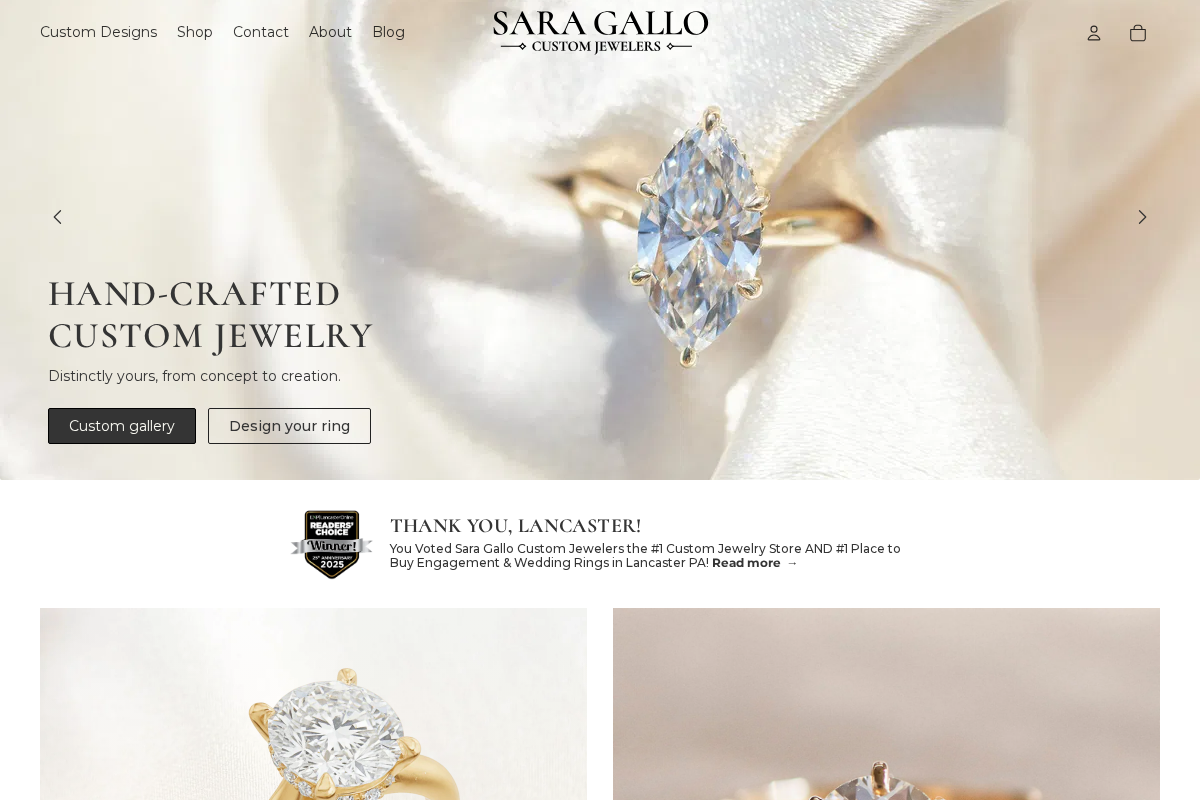 Sara Gallo Custom Jewelers homepage screenshot