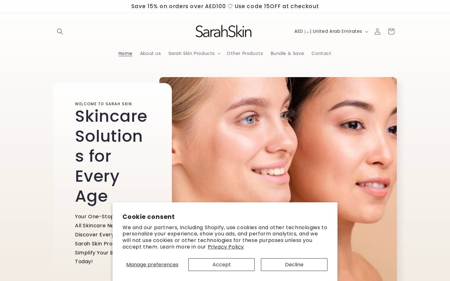 sarah-skin.com homepage screenshot