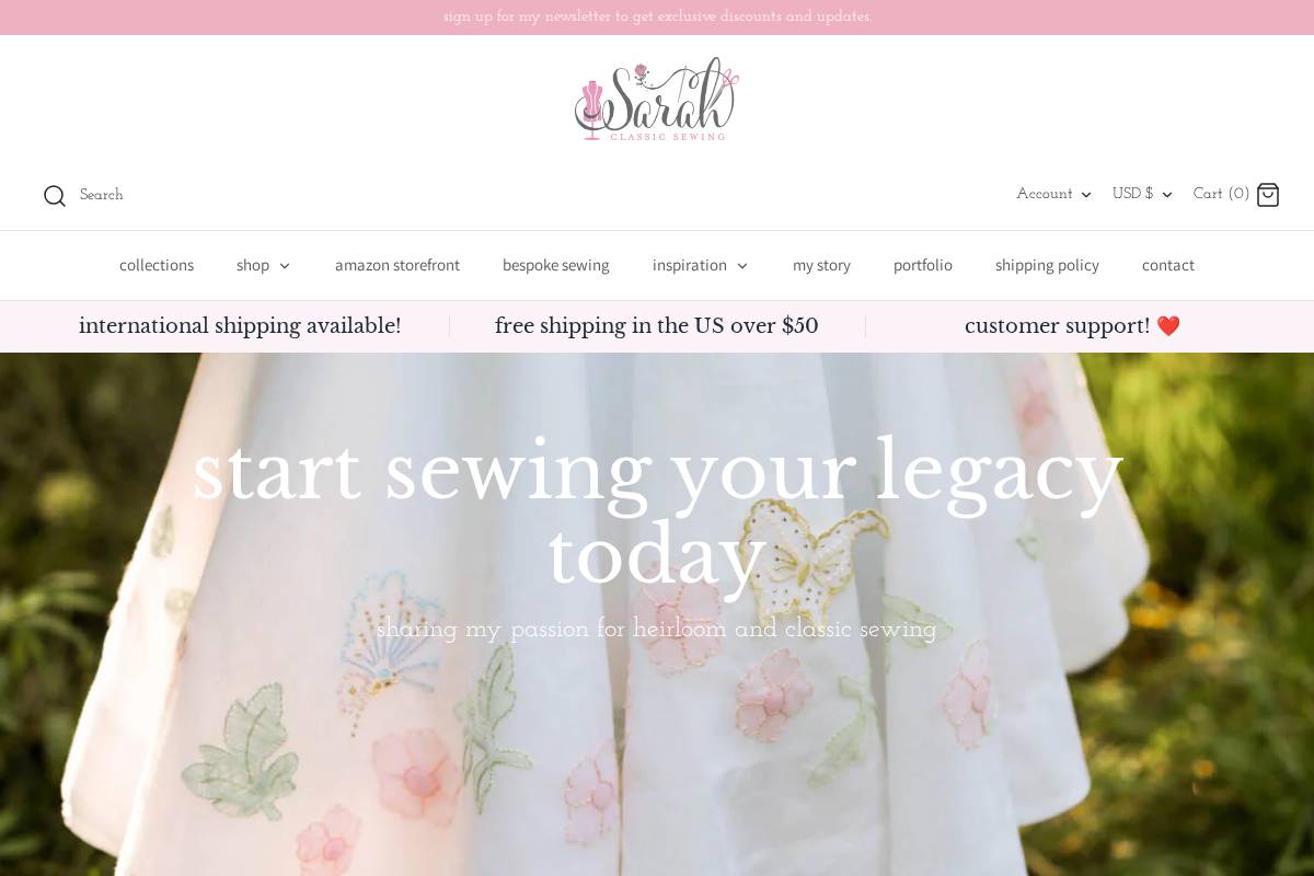 Sarah Classic Sewing homepage screenshot
