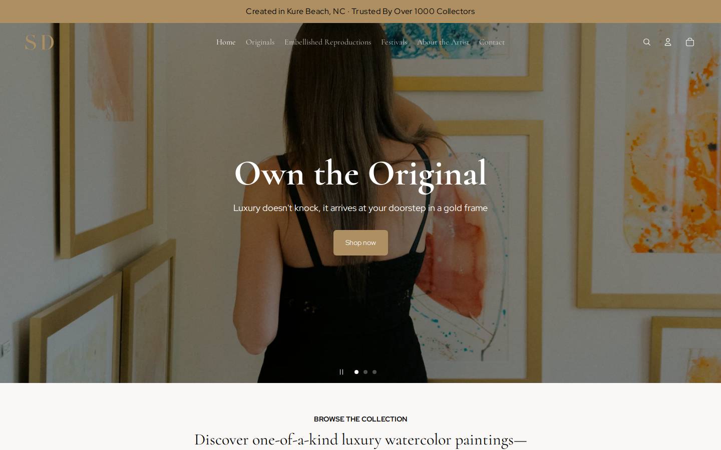 sarahdianafineart.com homepage screenshot