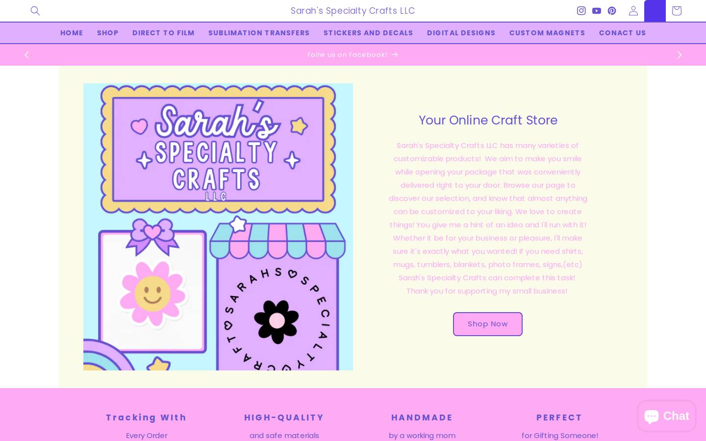 sarahscraftsco.com homepage screenshot