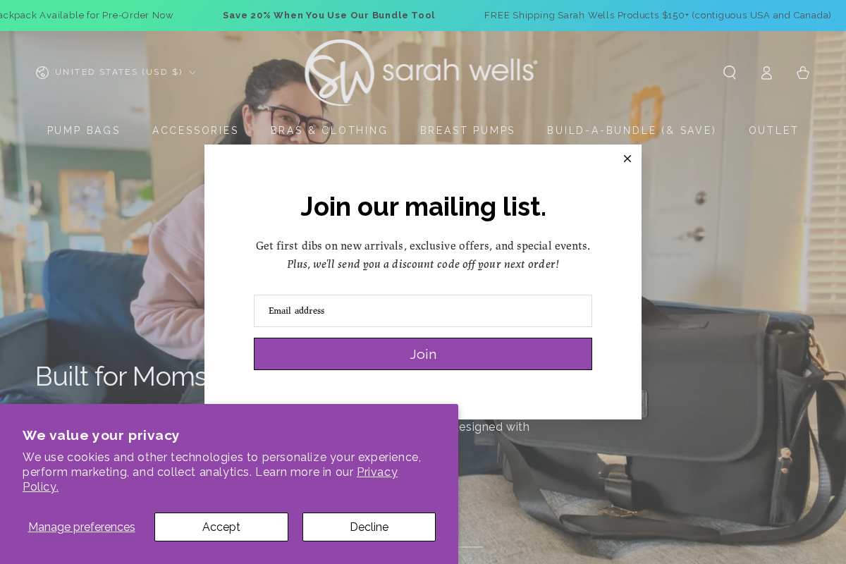 Sarah Wells Bags homepage screenshot