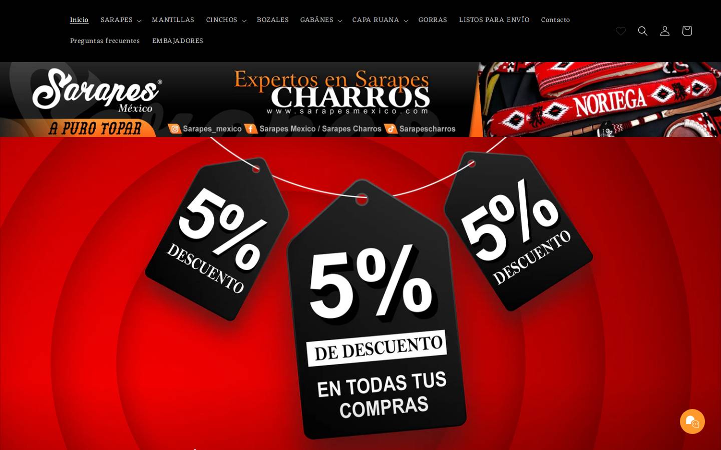 sarapesmexico.com homepage screenshot