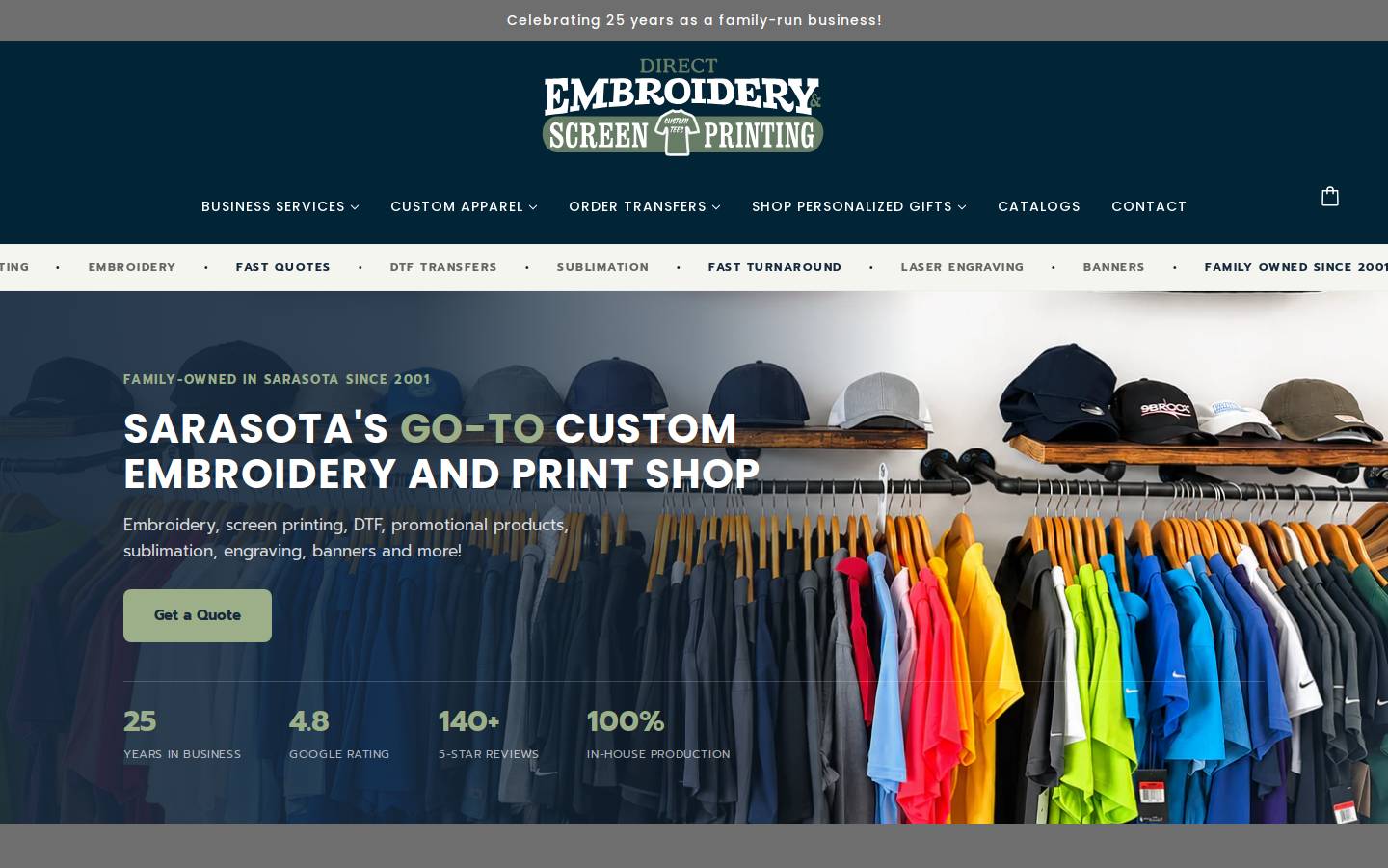 sarasotashirts.com homepage screenshot