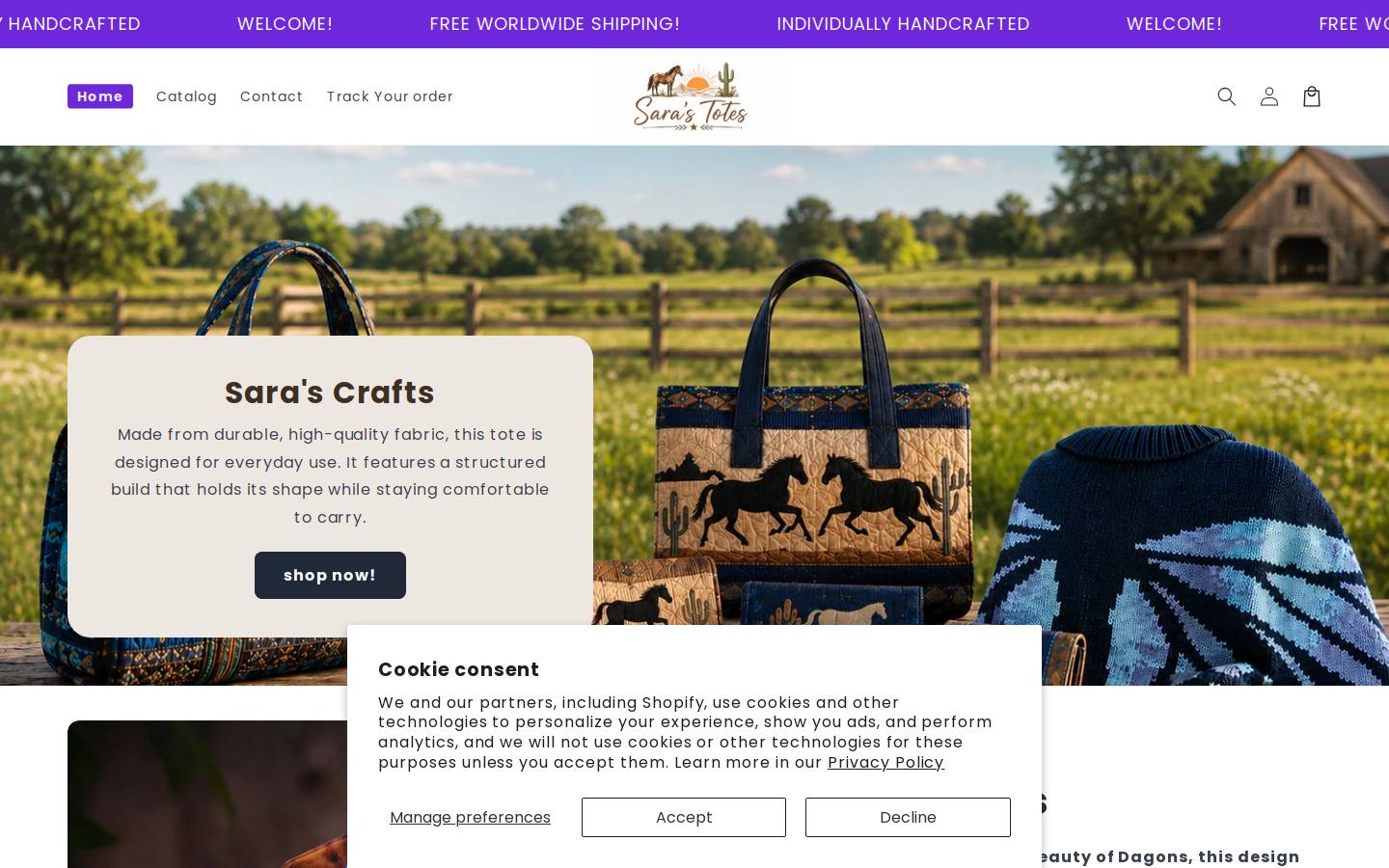 sarastotes.store homepage screenshot