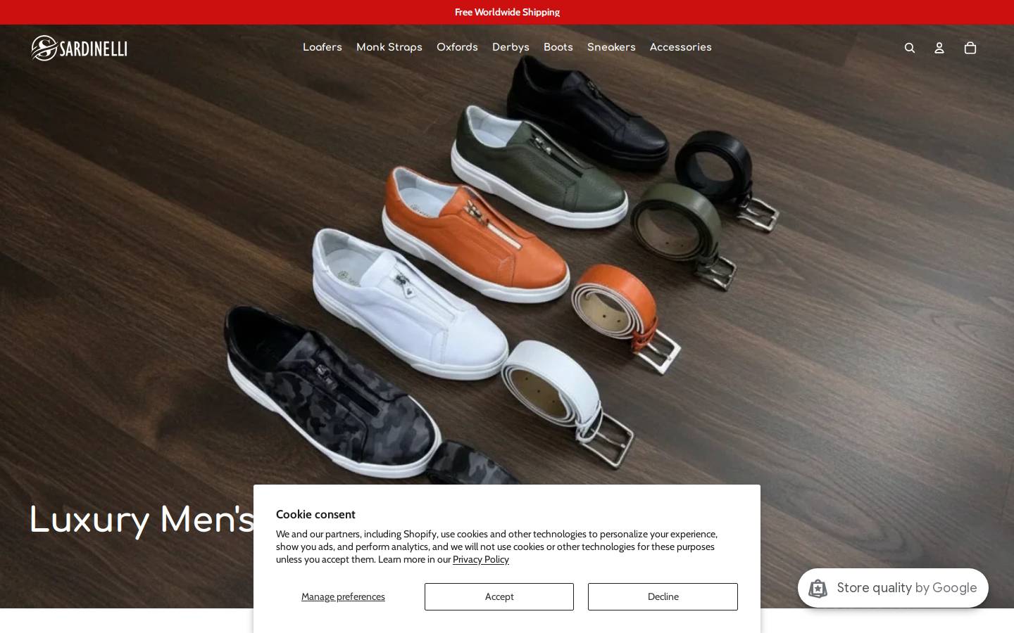 Sardinelli Store homepage screenshot