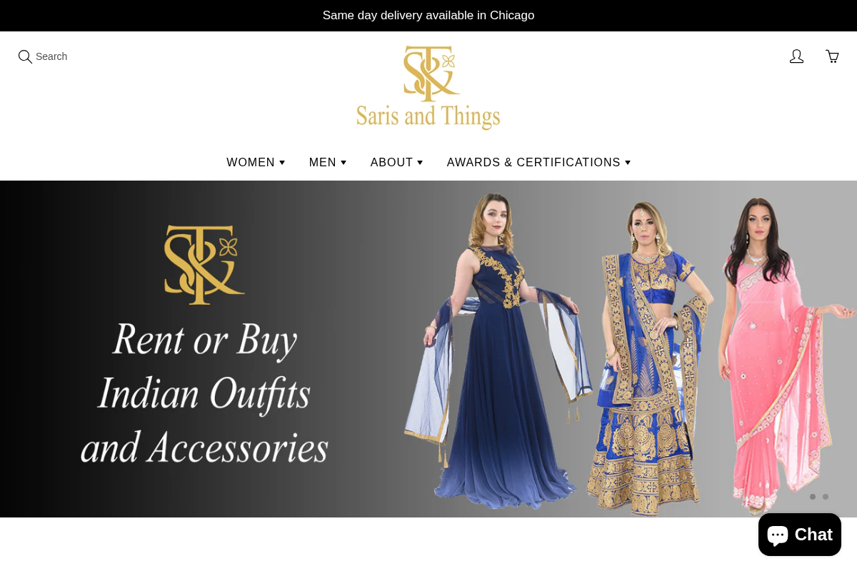 Saris and Things homepage screenshot