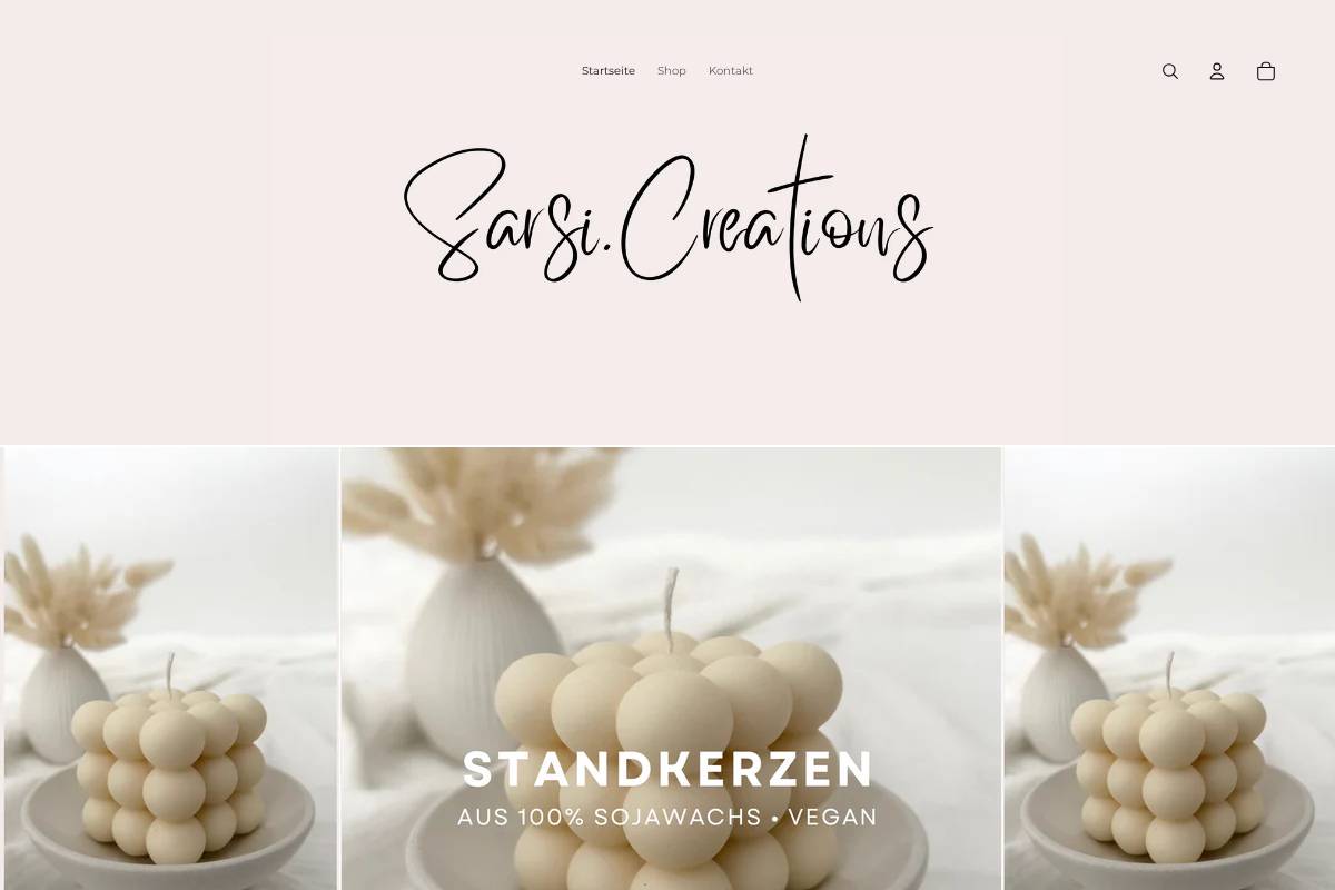 sarsicreations.com homepage screenshot