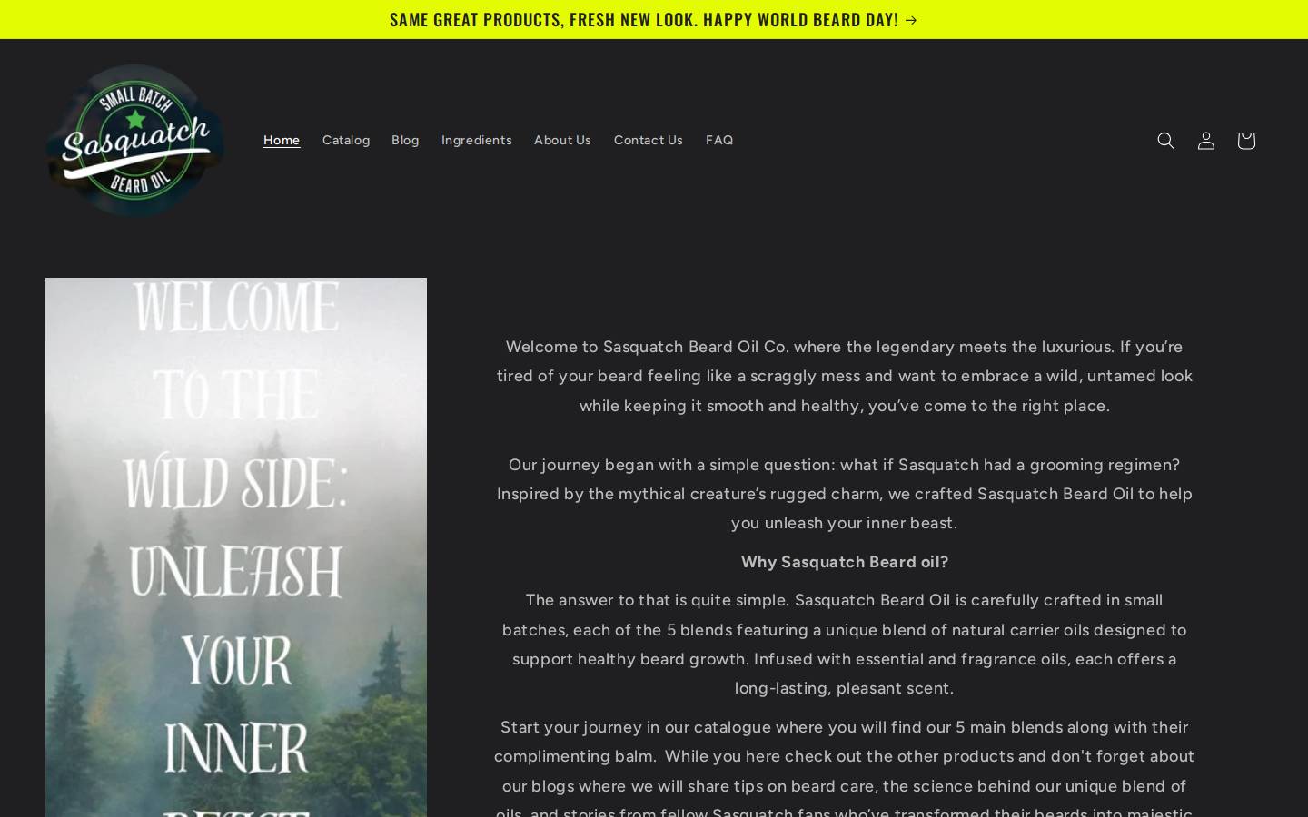 sasquatchbeardoilco.com homepage screenshot