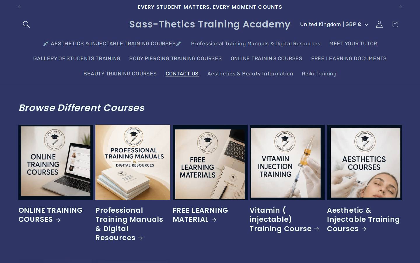 sasstheticstraining.com homepage screenshot