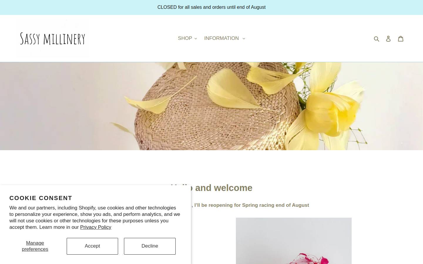 sassymillinery.com.au homepage screenshot