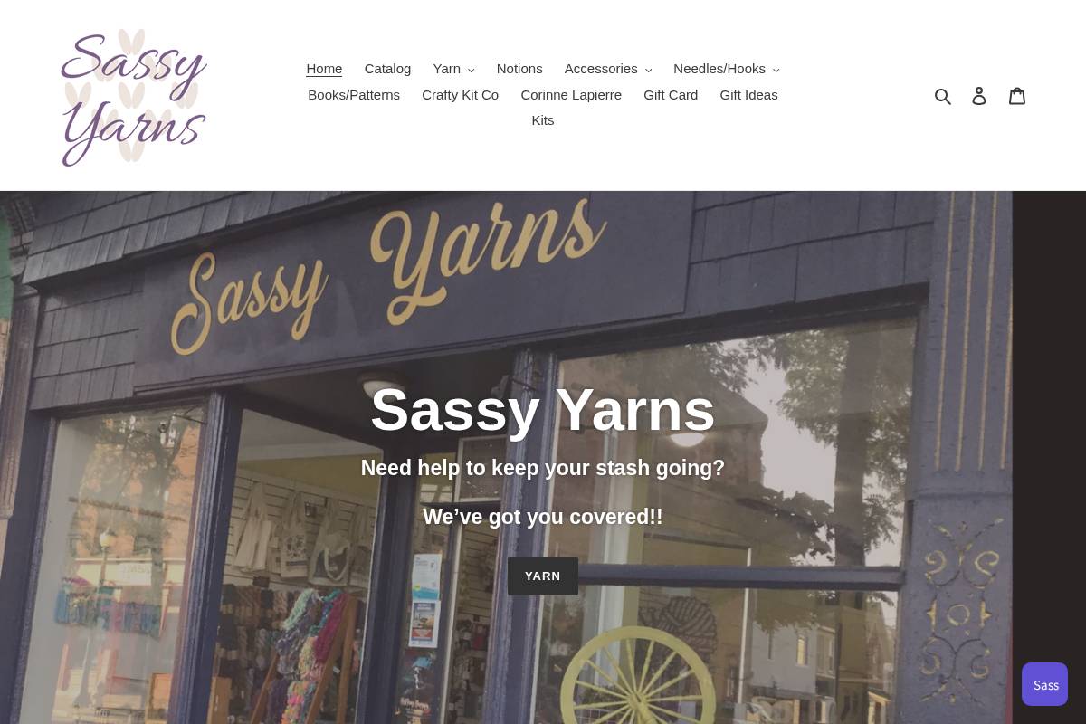 Sassy Yarns homepage screenshot