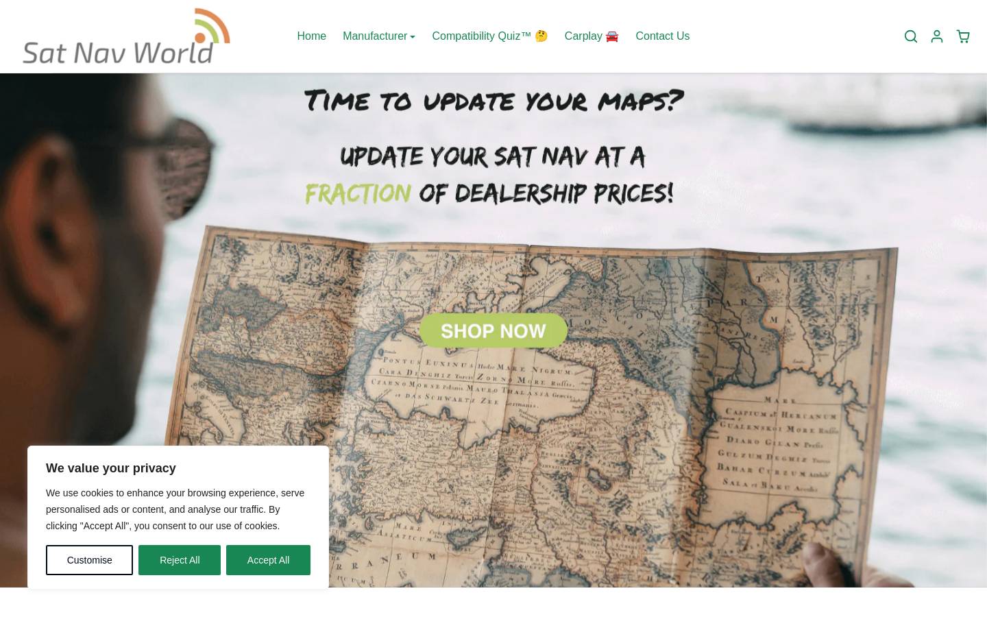 Sat Nav World homepage screenshot