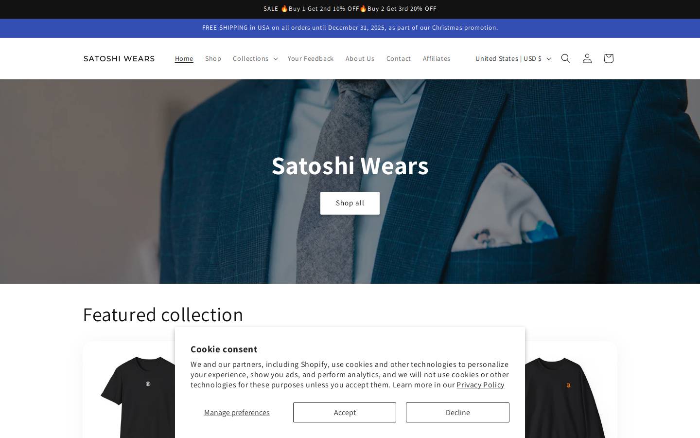 satoshiwears.com homepage screenshot