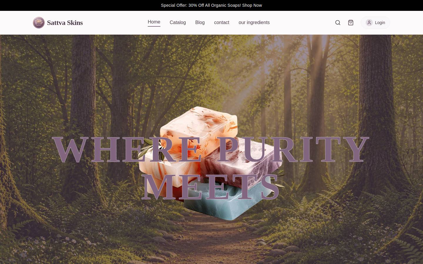 sattvaskins.com homepage screenshot