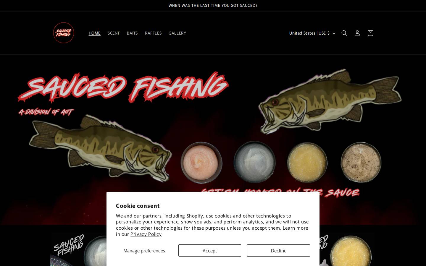 saucedfishing.com homepage screenshot