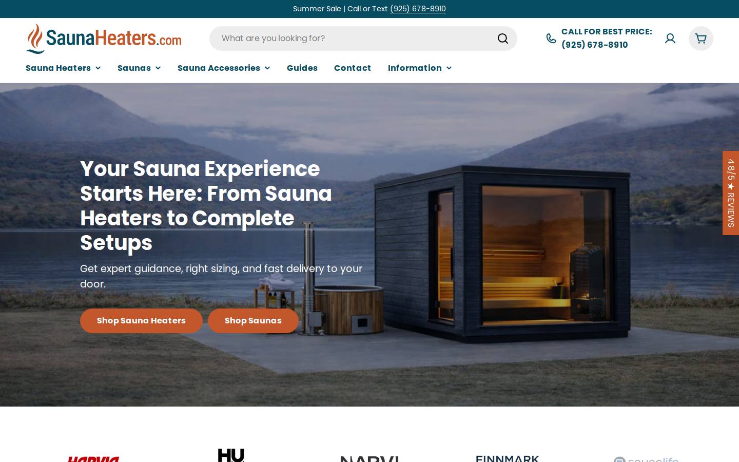 Saunaheaters.com homepage screenshot