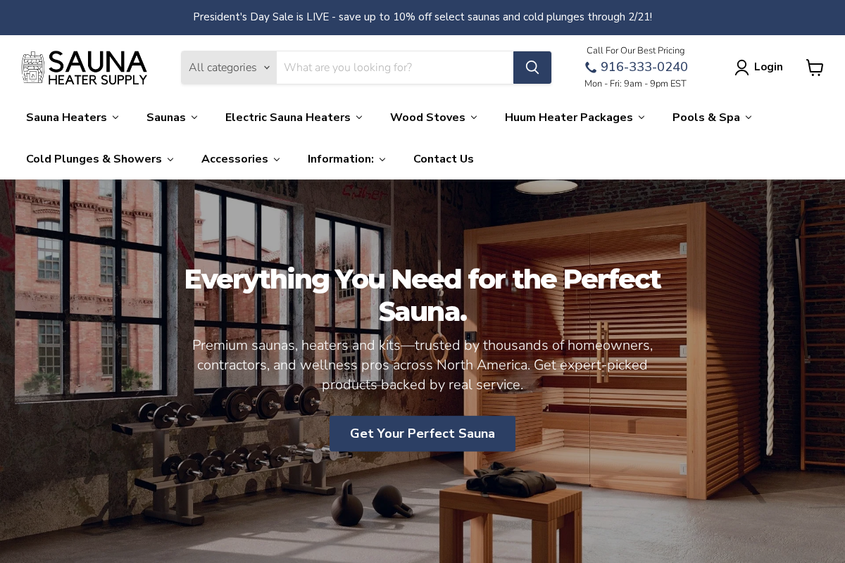 Sauna Heater Supply homepage screenshot
