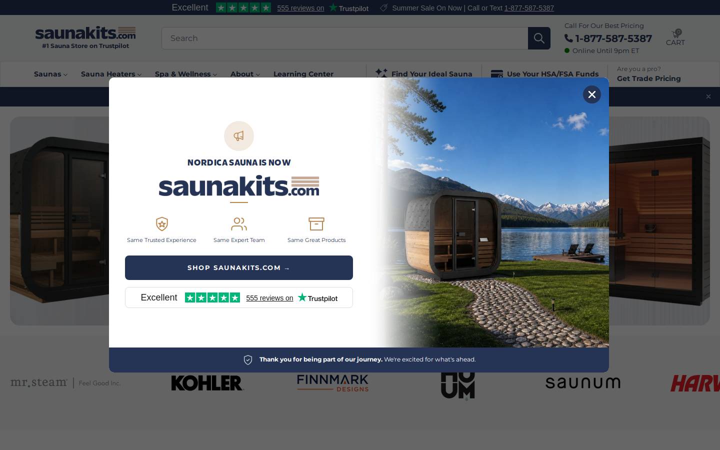 SaunaKits.com homepage screenshot