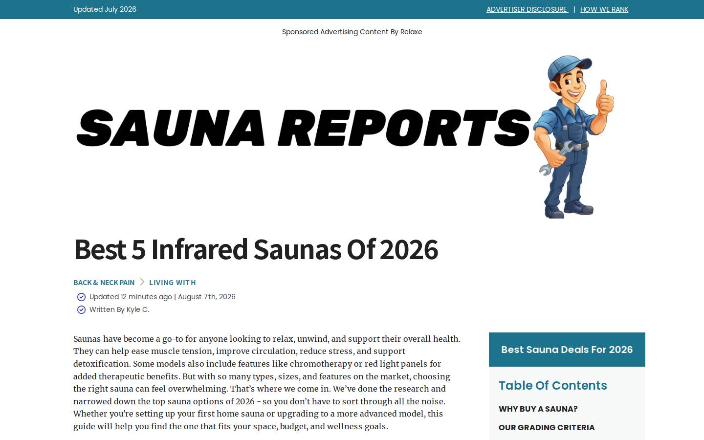 saunareports.org homepage screenshot