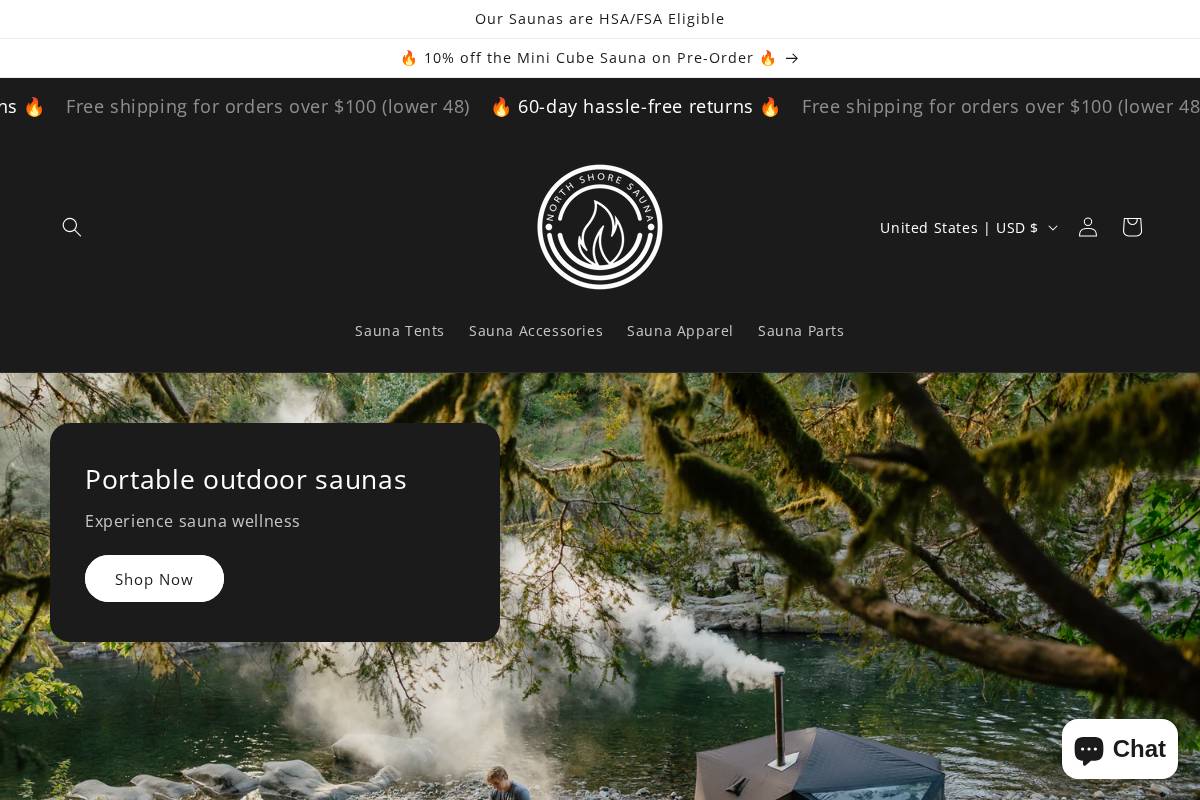 saunatent.com homepage screenshot
