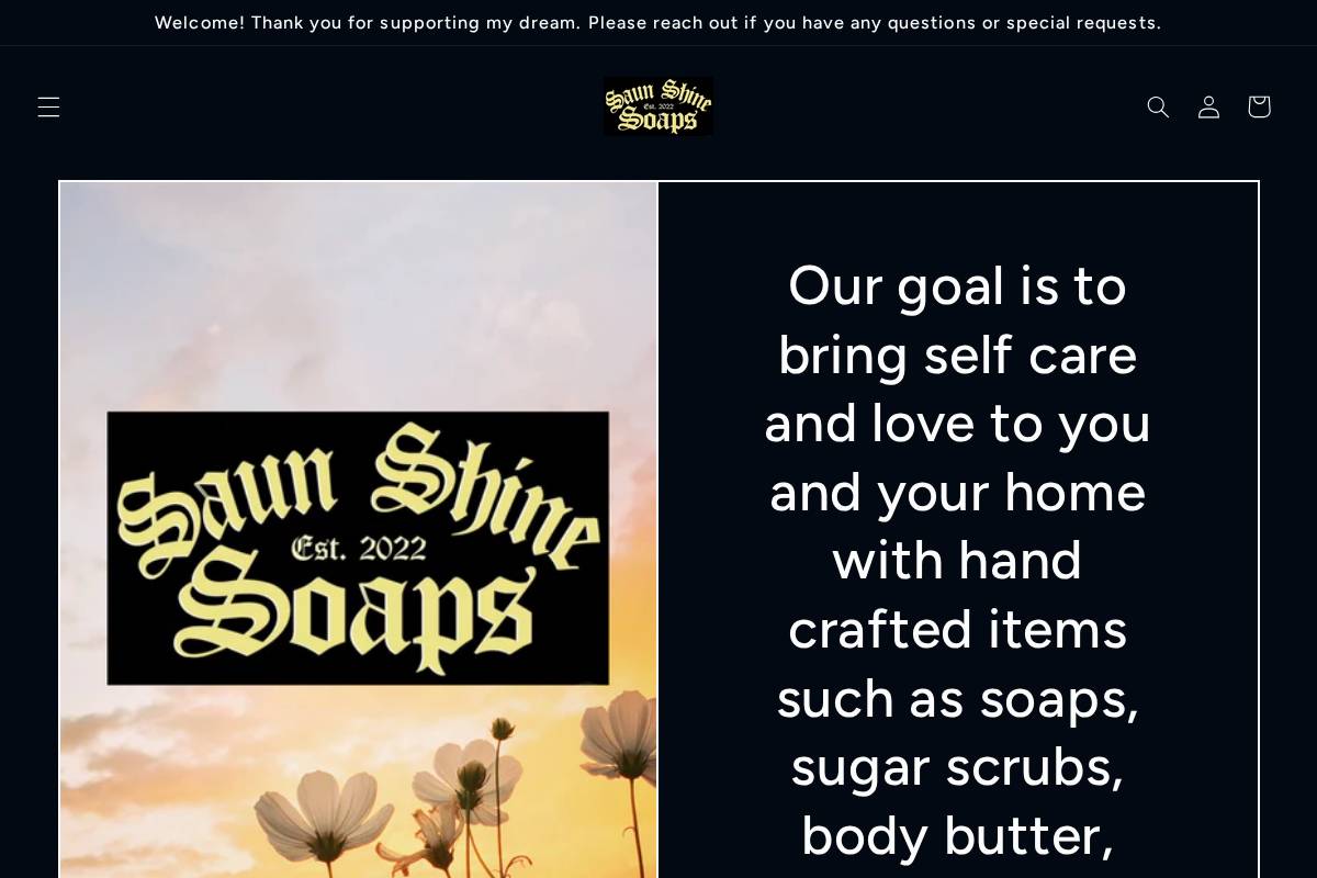 saunshinesoaps.com homepage screenshot