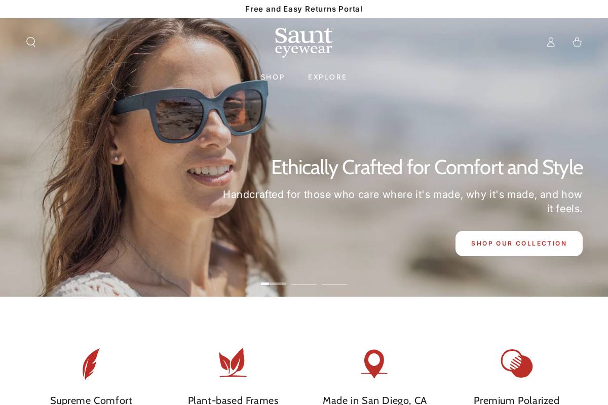 saunteyewear.com homepage screenshot