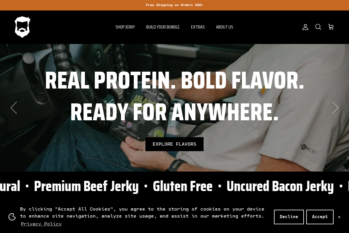 Savage Jerky Co. homepage screenshot