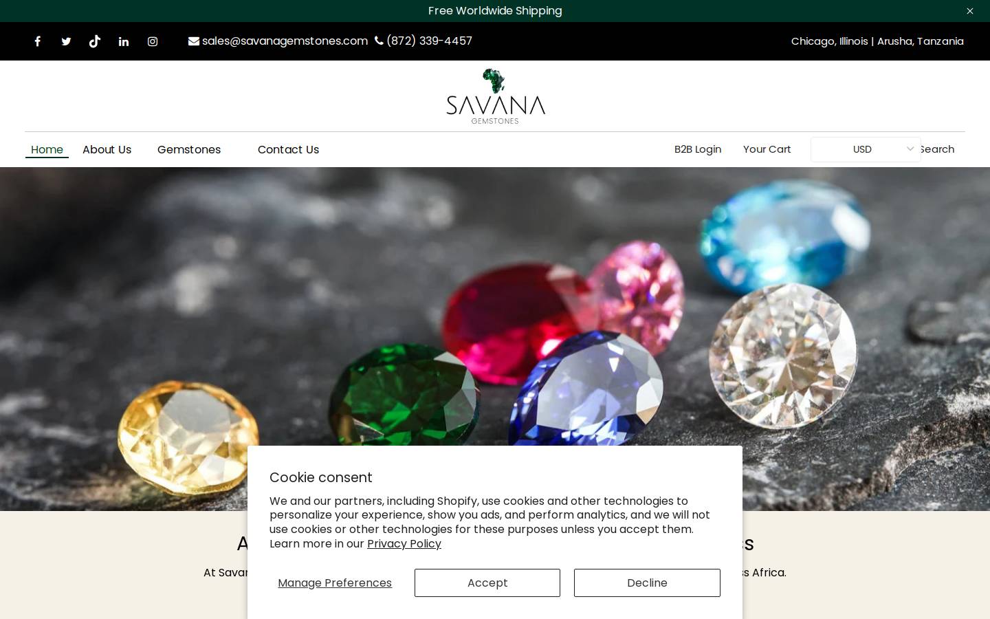 savanagemstones.com homepage screenshot
