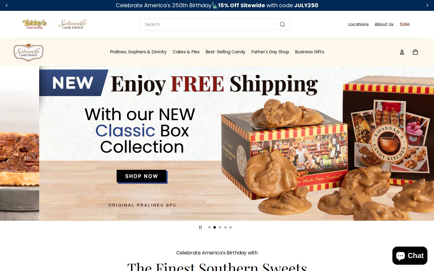 Savannah's Candy Kitchen homepage screenshot