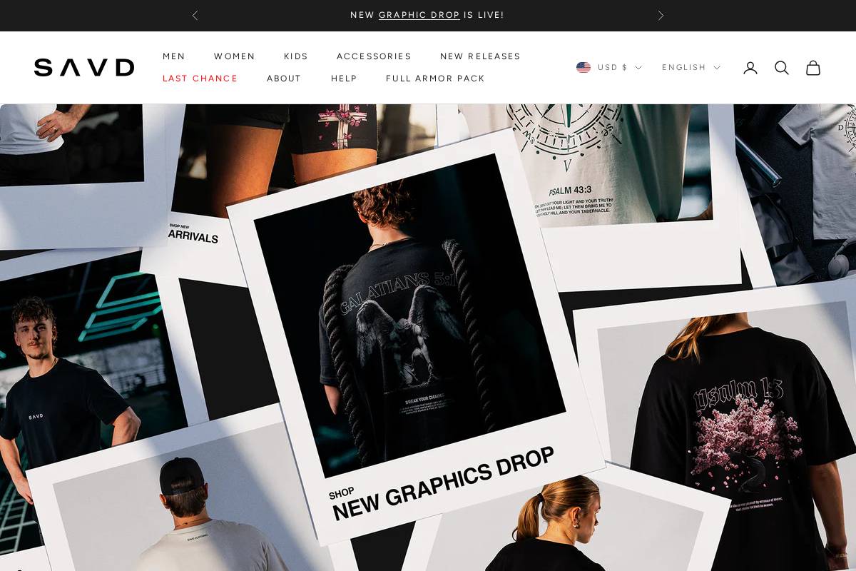 SAVD Clothing homepage screenshot