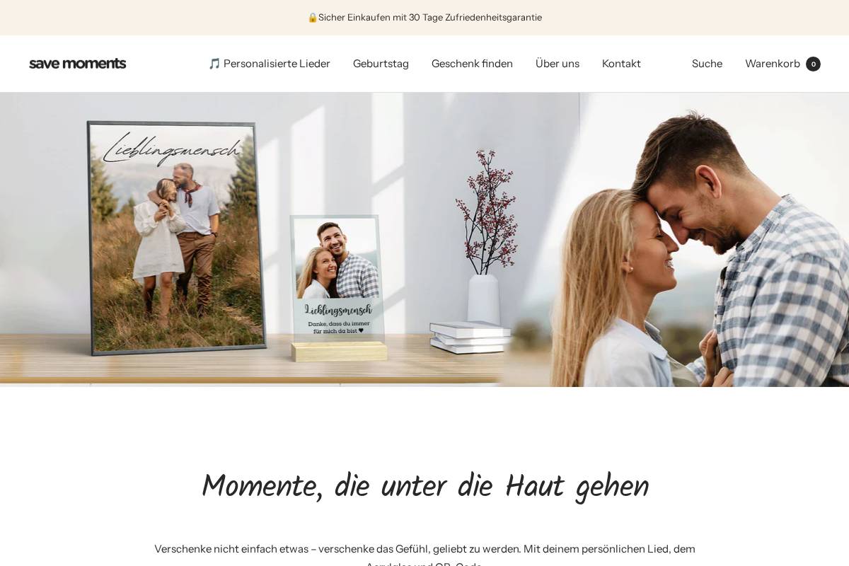 Save Moments homepage screenshot