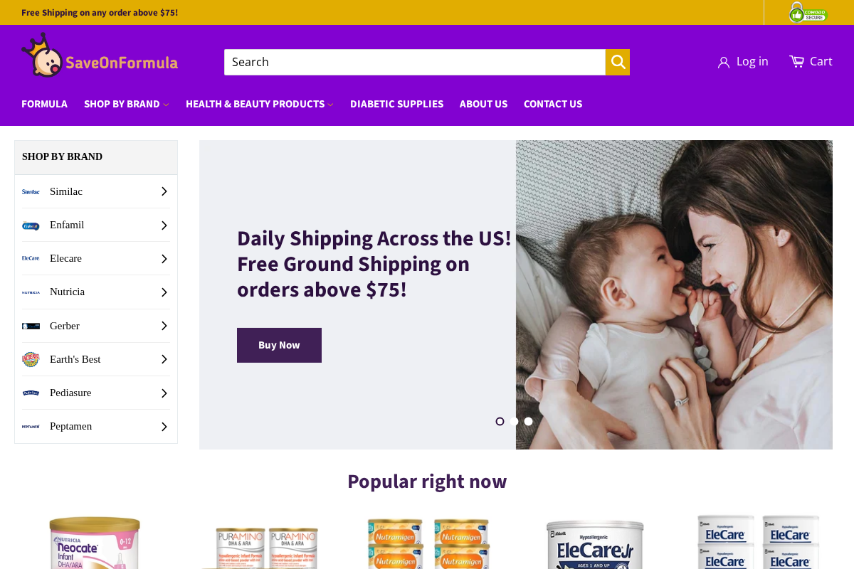 SaveOnFormula homepage screenshot