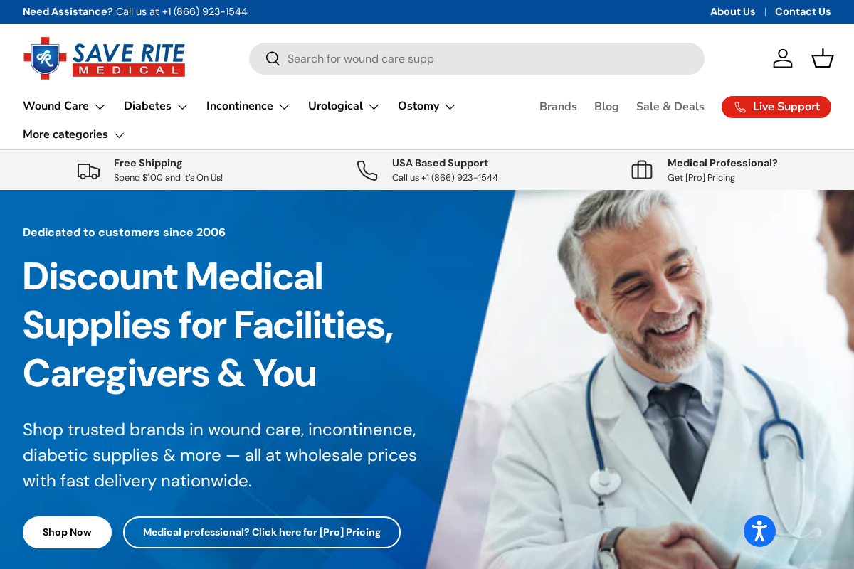 SaveRiteMedical homepage screenshot