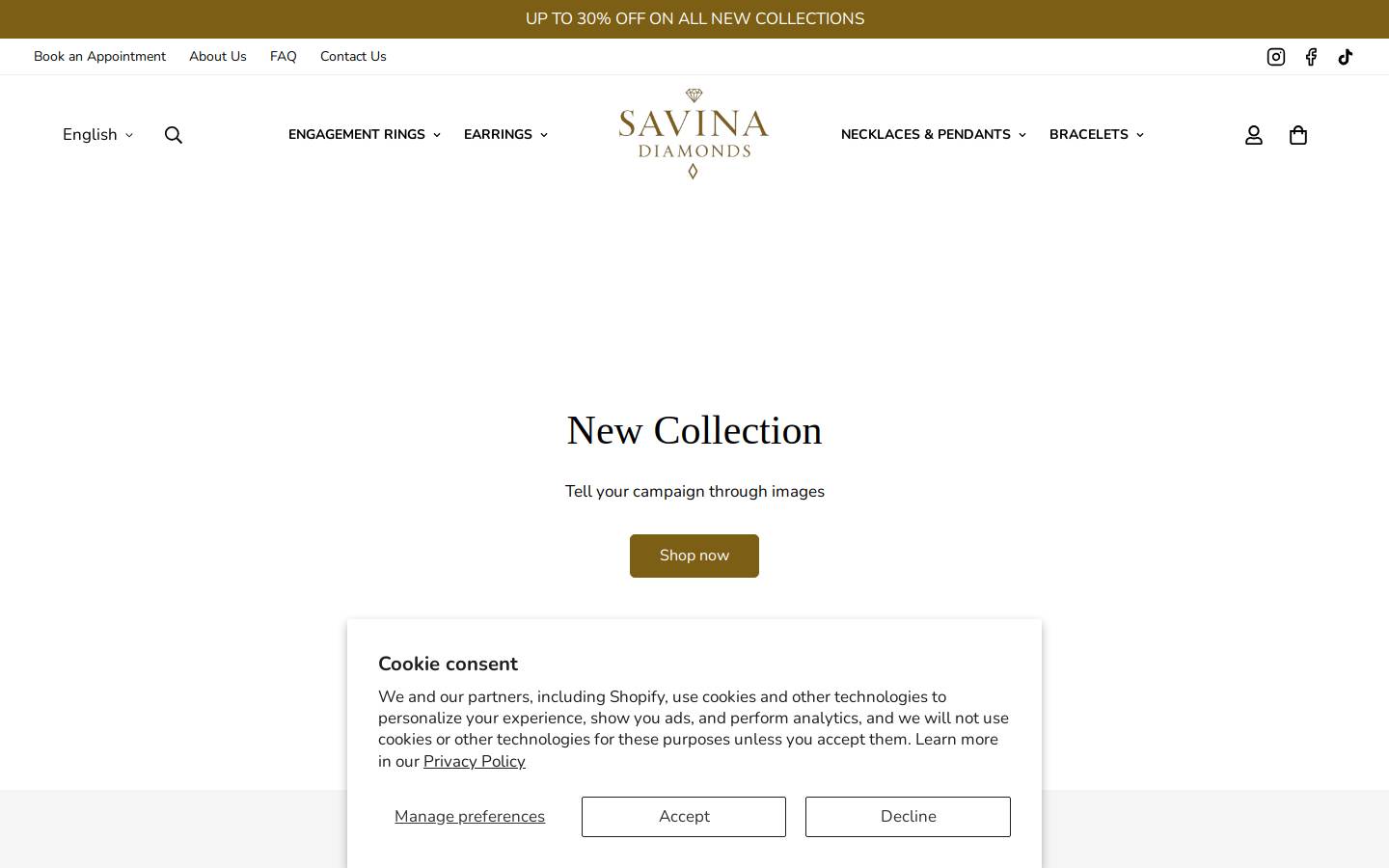 savinadiamonds.com homepage screenshot