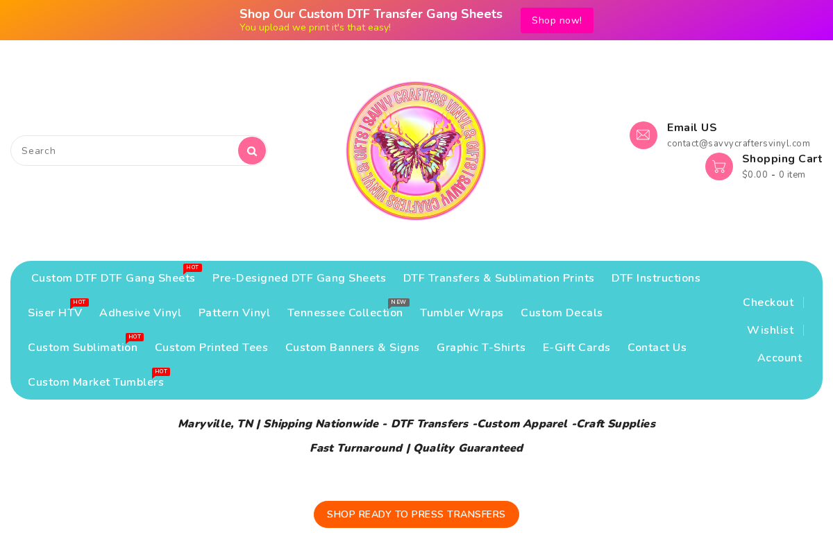 savvycraftersvinyl.com homepage screenshot