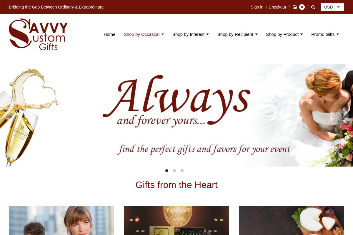 savvycustomgifts.com homepage screenshot