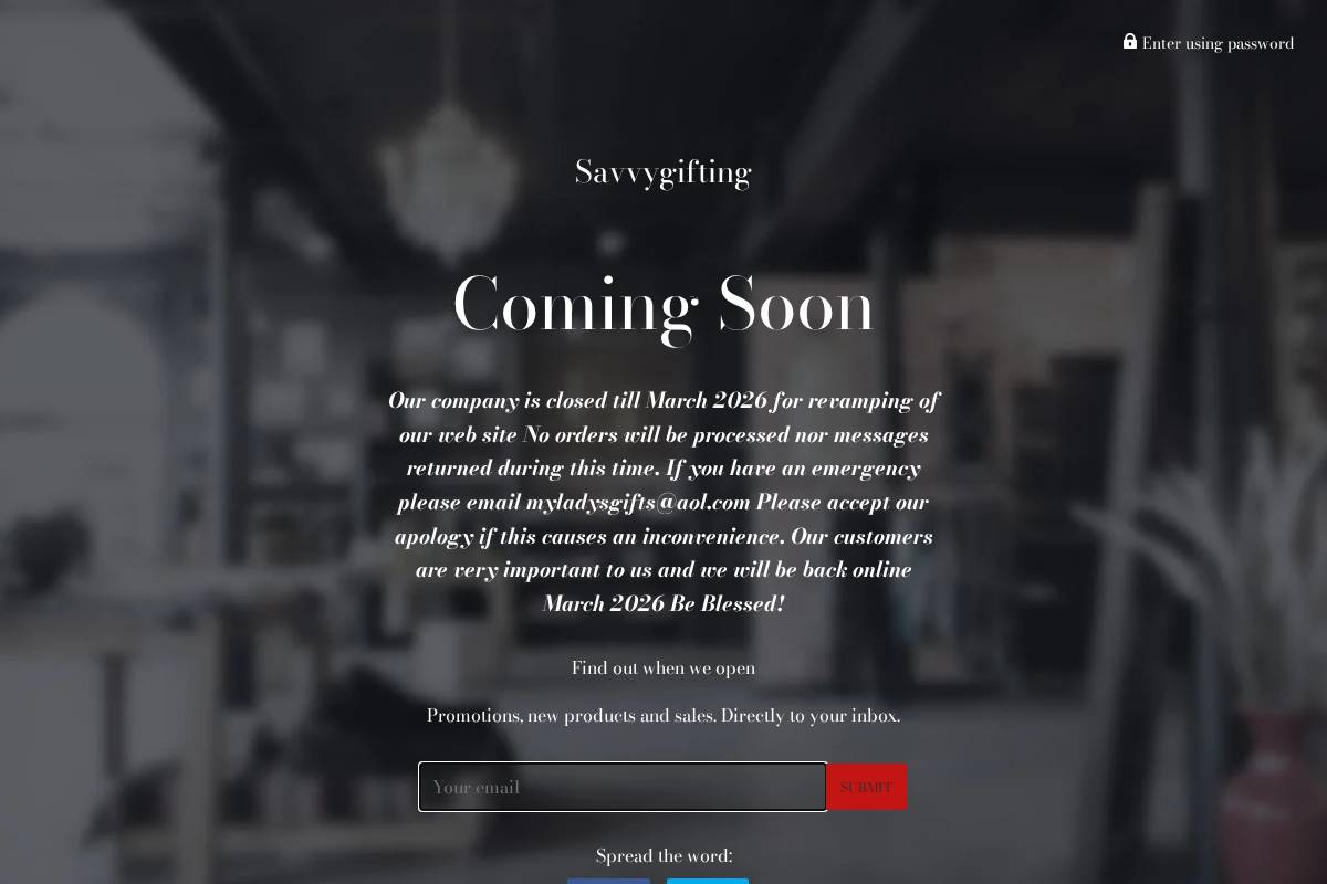 savvygifting.com homepage screenshot