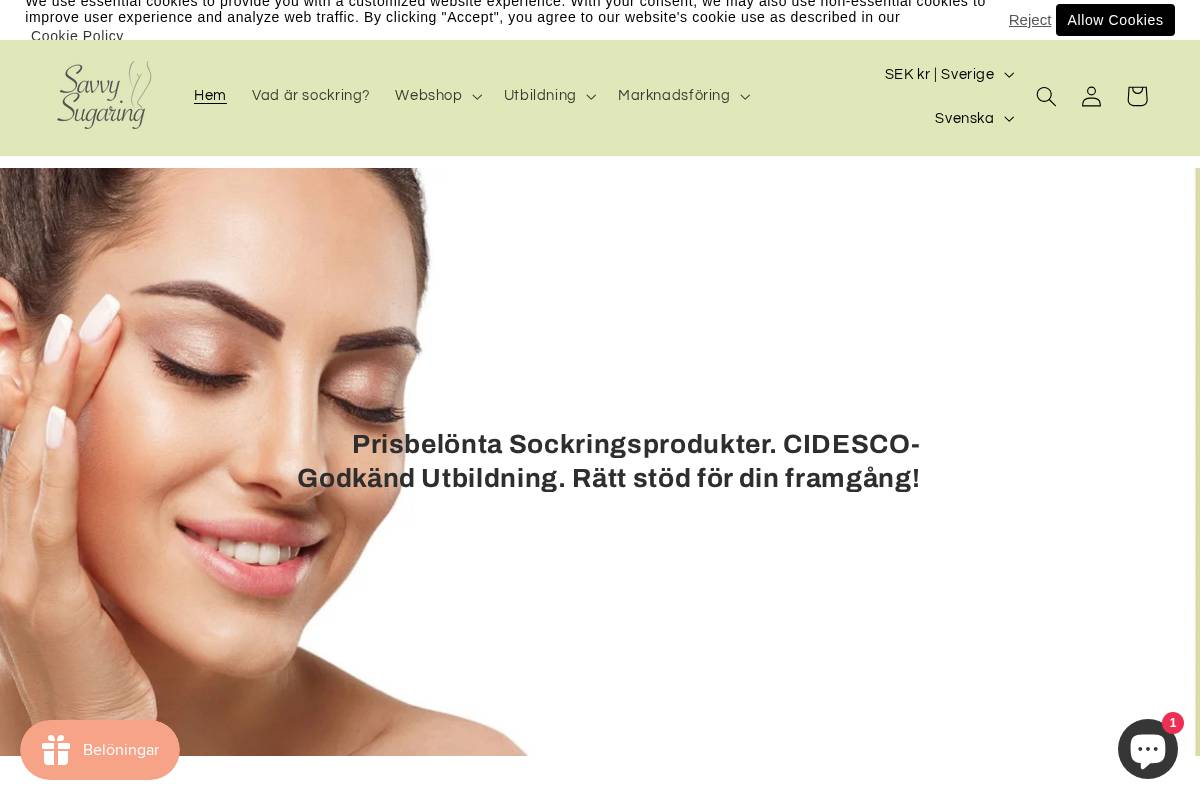 savvysugaring.se homepage screenshot