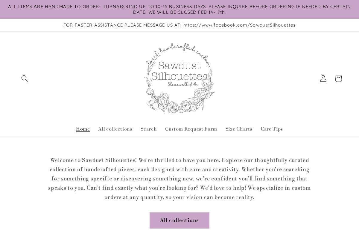 sawdustsilhouettes.com homepage screenshot