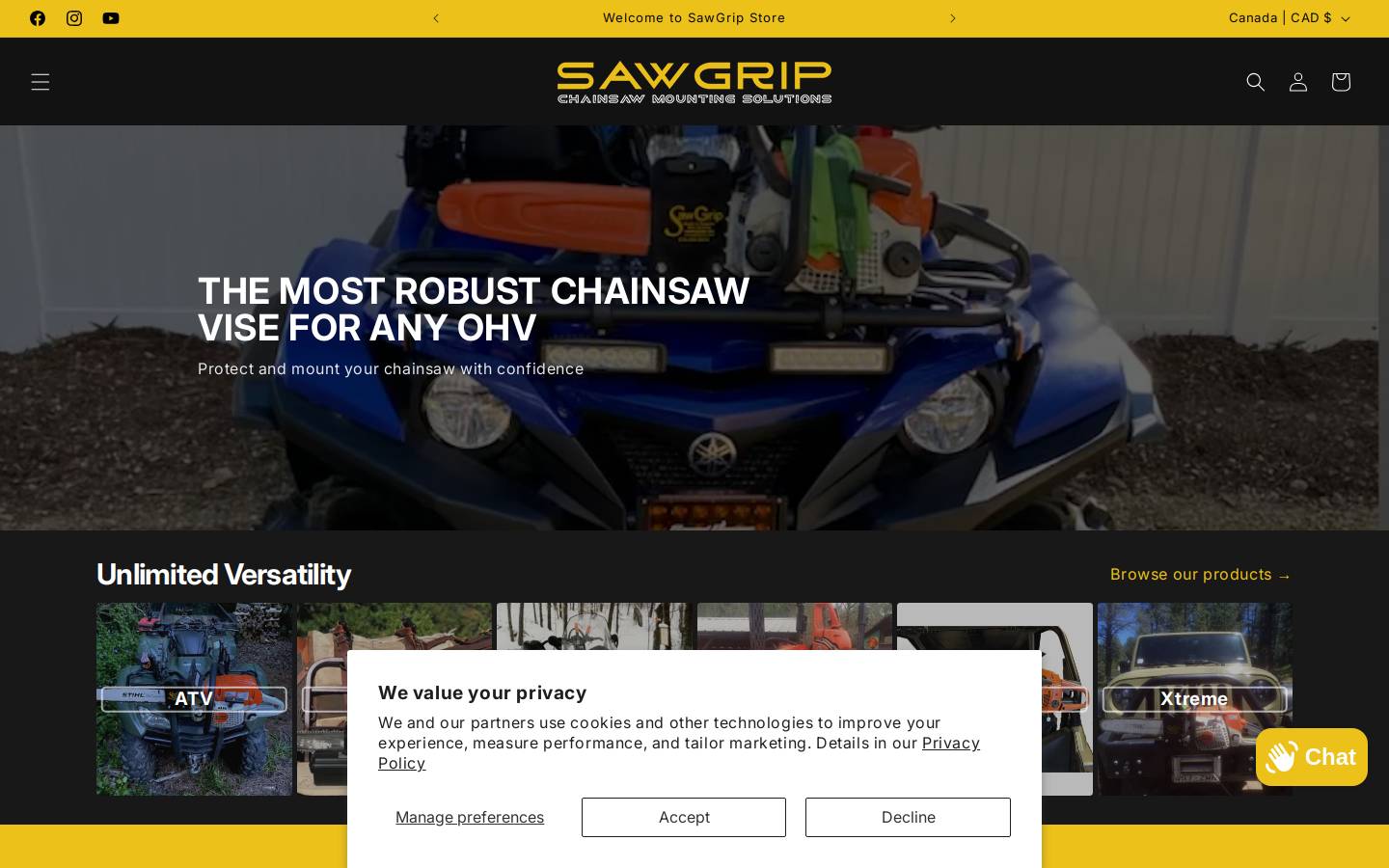 sawgrip.com homepage screenshot