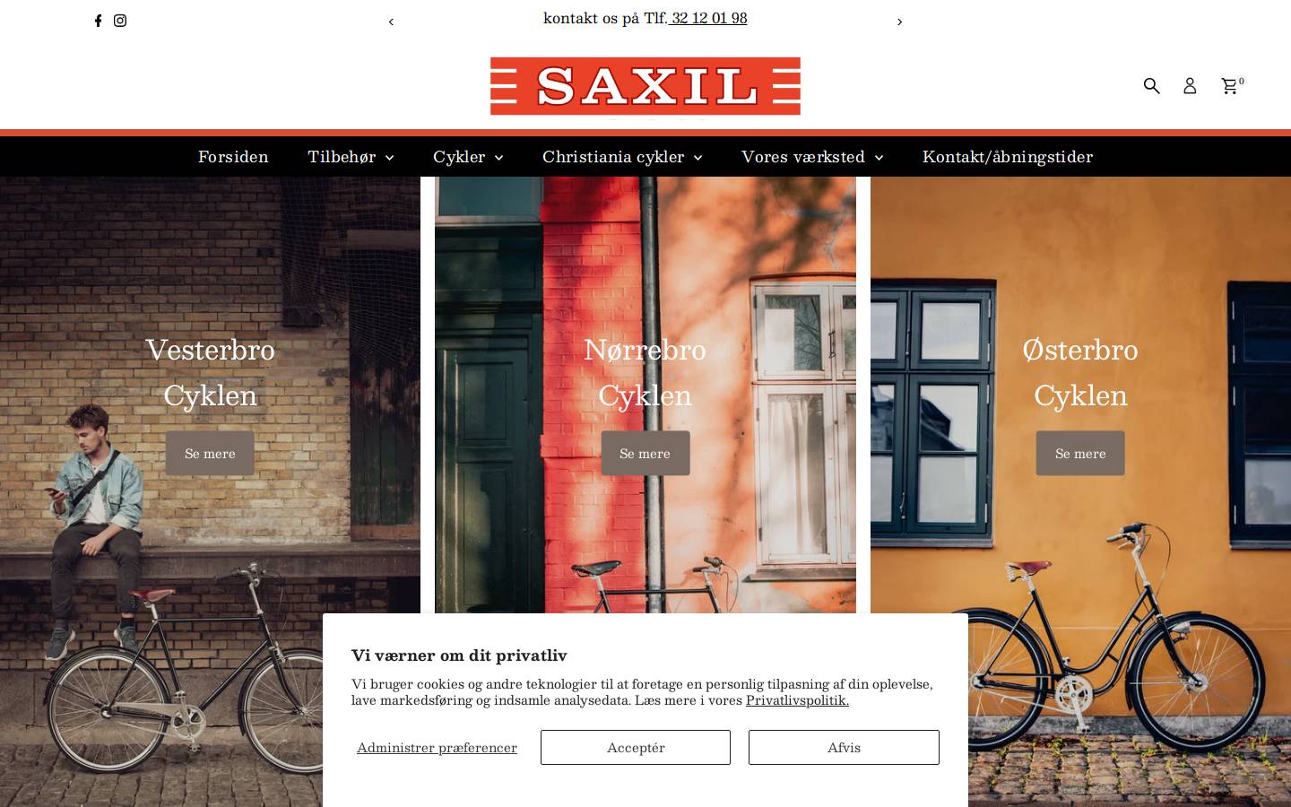 Saxil Cykler Østerbro homepage screenshot