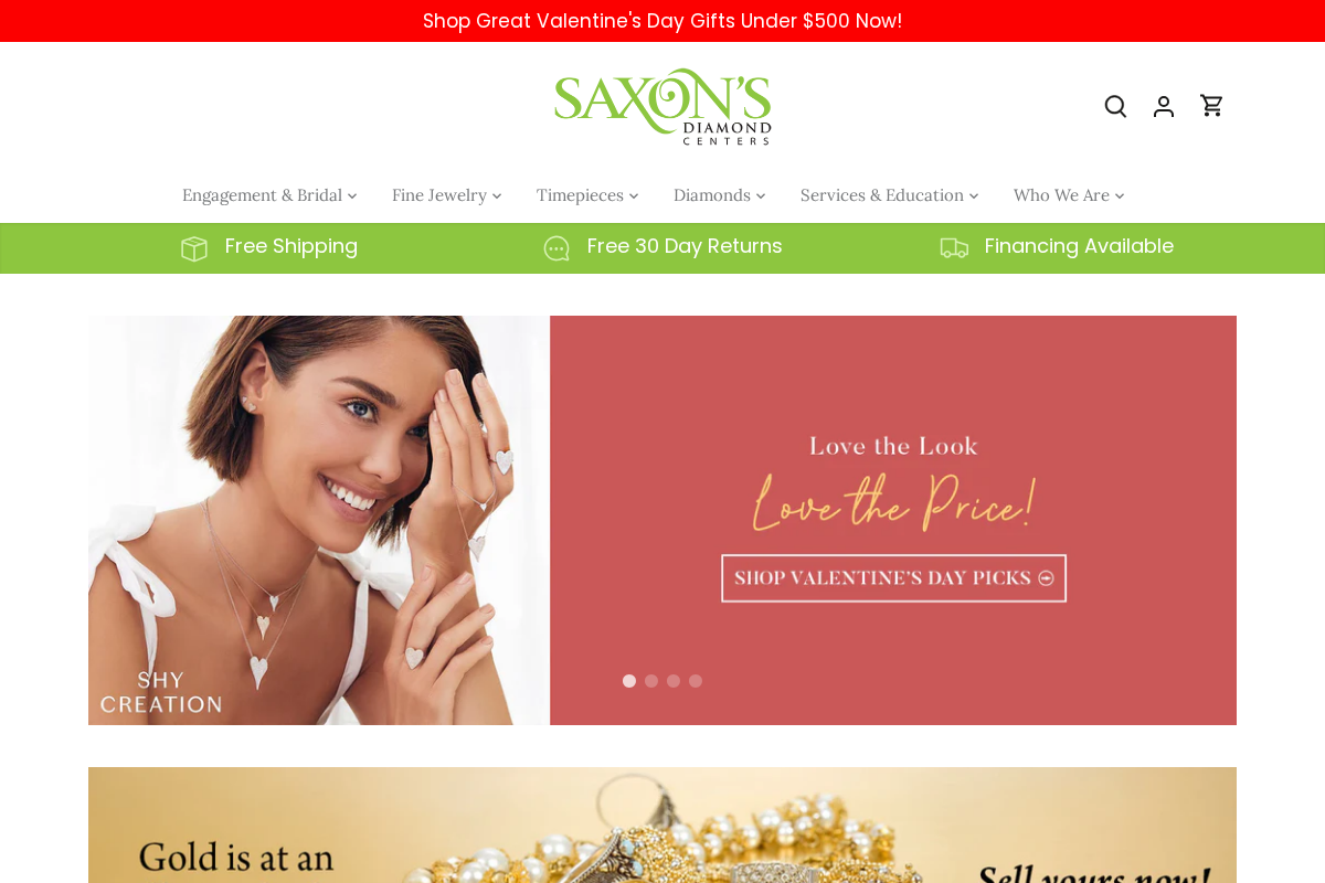 Saxons Diamond Centers homepage screenshot