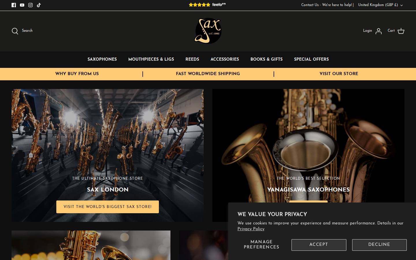 saxusa.com homepage screenshot