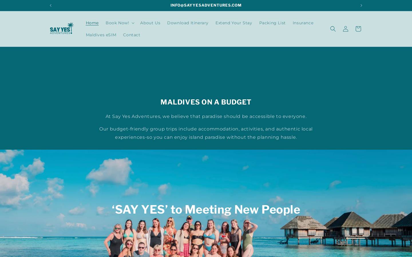 Say Yes Adventures homepage screenshot